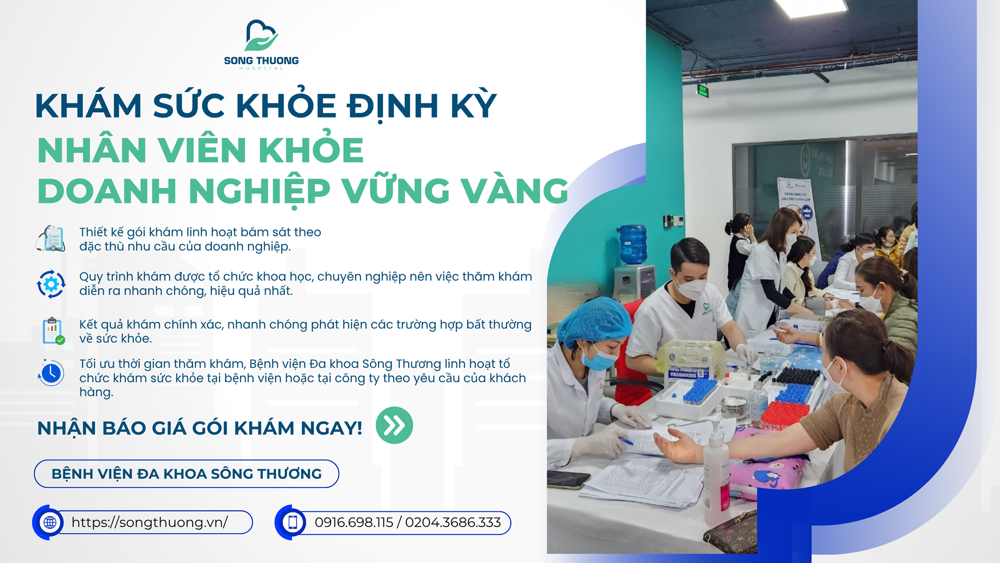 KHÁM SỨC KHỎE ĐỊNH KỲ CHO CBNV TẠI BỆNH VIỆN ĐA KHOA SÔNG THƯƠNG - NÂNG TẦM DOANH NGHIỆP